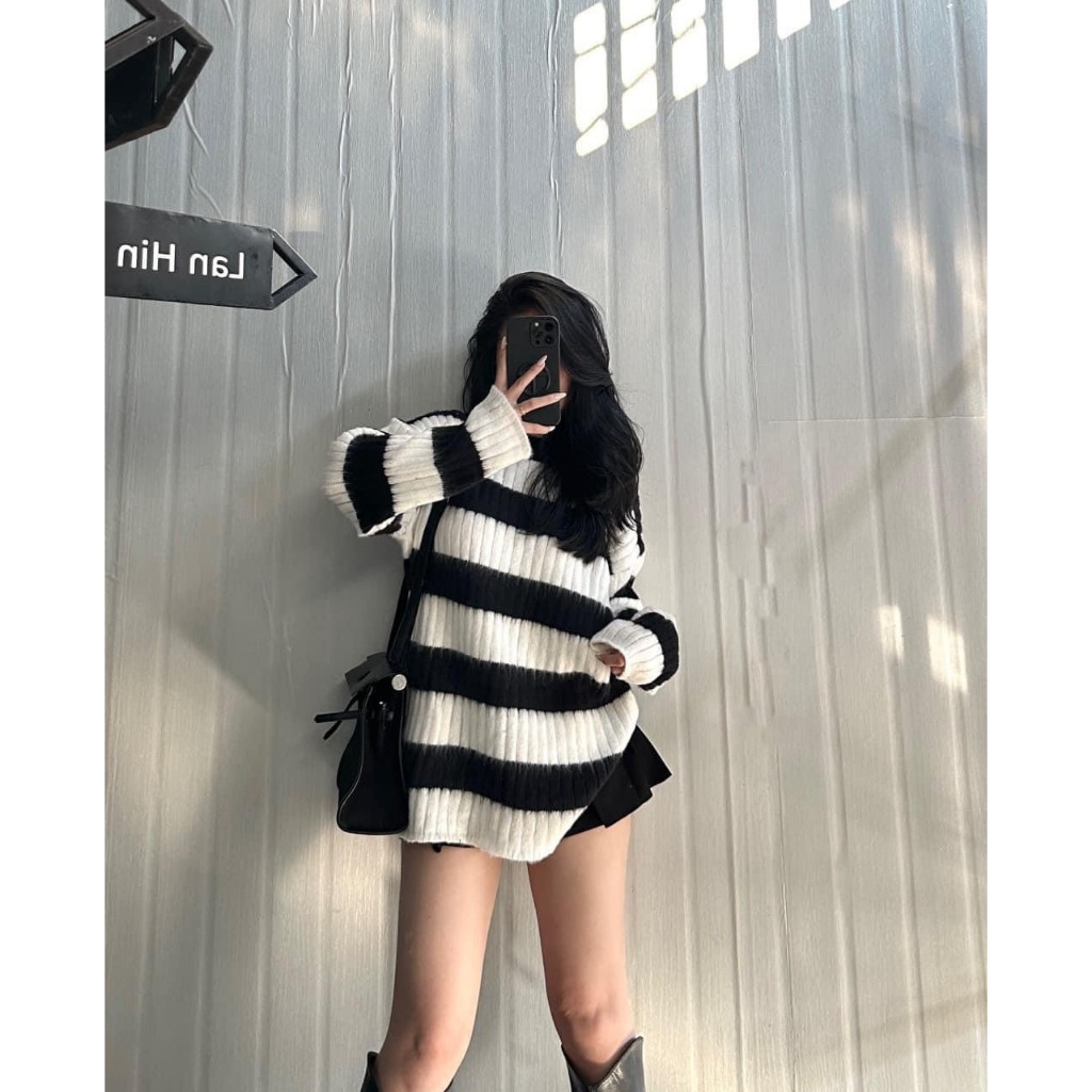 ÁO LEN KẺ LÔNG ĐEN TRẮNG HOT HIT