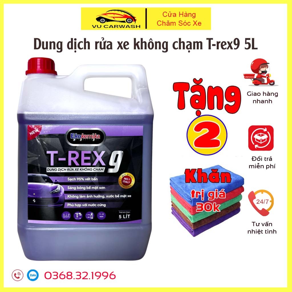 Dung dịch rửa xe không chạm - nước rửa xe ô tô - xe máy Ekokemika T-rex9 5L(hàng chính hãng)