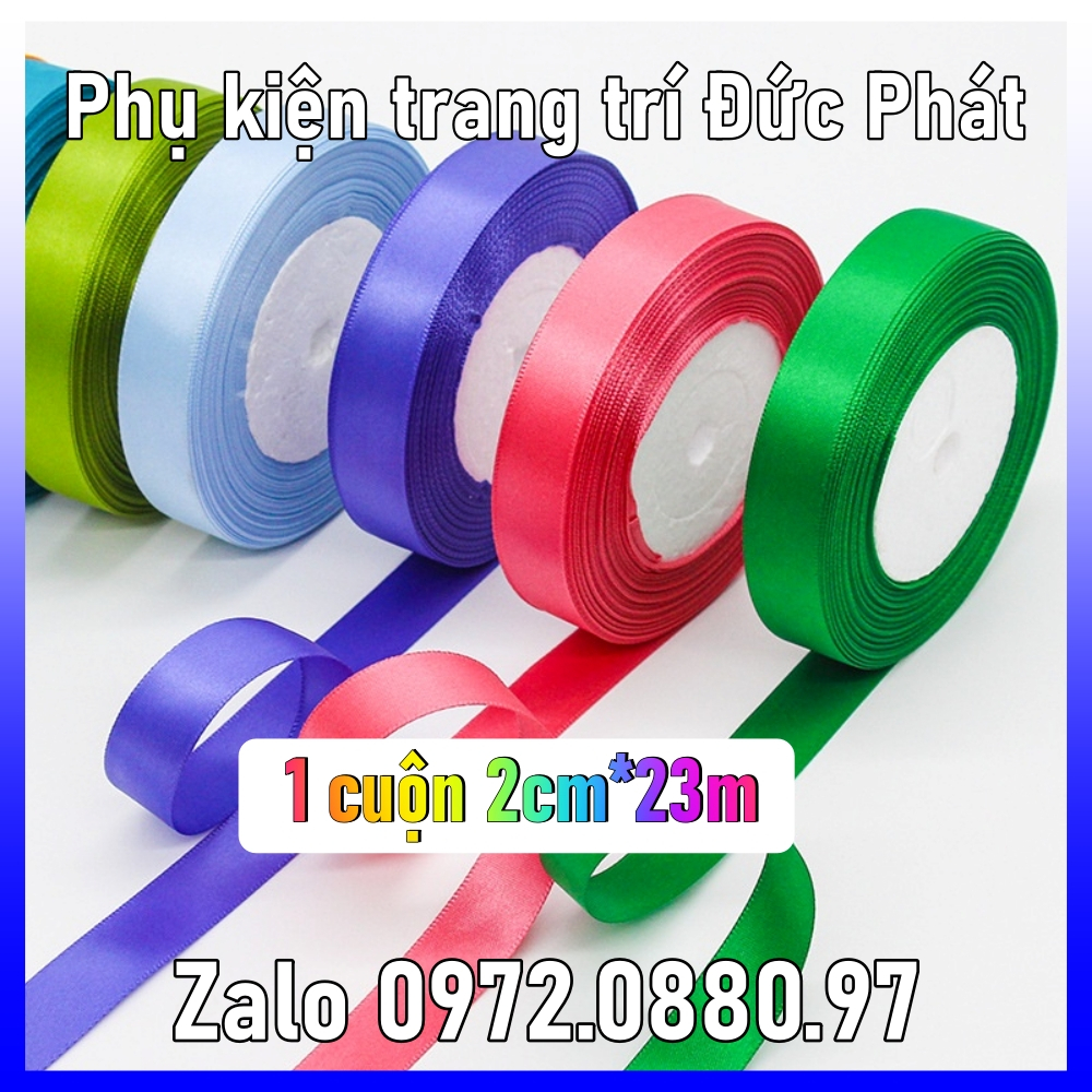 Ruy băng lụa màu trơn bản 2cm ~25m, ruy băng trang trí