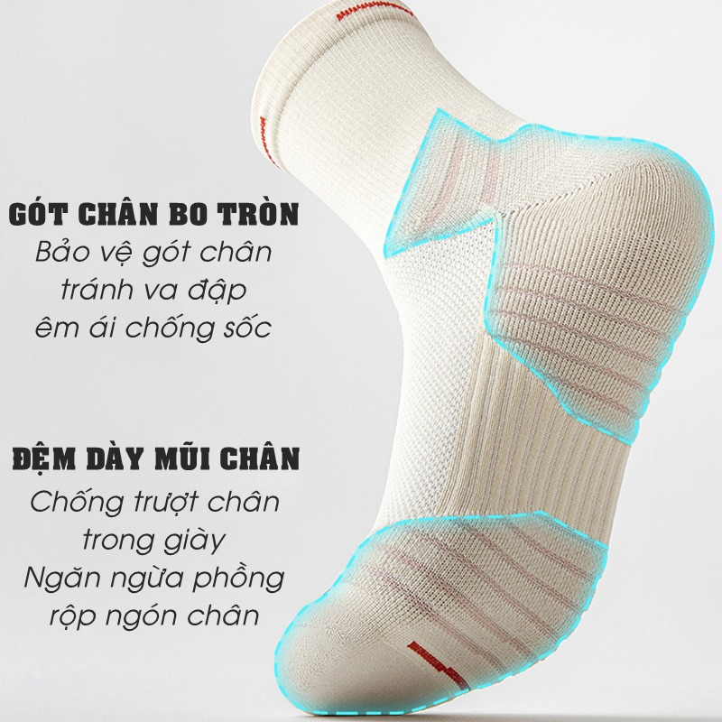 Tất Thể Thao Nam Nữ Chống Trơn Vớ Bóng Rổ Chuyên Dụng Cổ Ngắn Cao Lửng Chạy Bộ Đá Banh Cầu Lông Tennis Gym CHEAP SPORT