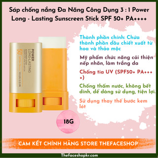 Sáp chống nắng Chống Thấm Nước Lâu Trôi The Face Shop Power Long-Lasting Sunscreen Stick Spf50+ Pa++++