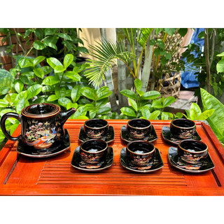 Bộ ấm chén uống trà bát tràng, ấm chén men hoả biến tích vinh hoa phú quý kèm phụ kiện