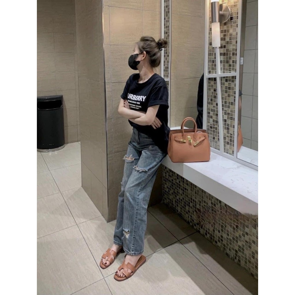 Quần bò xuông hach chân, quần jeans rách trẻ trung cạp cao