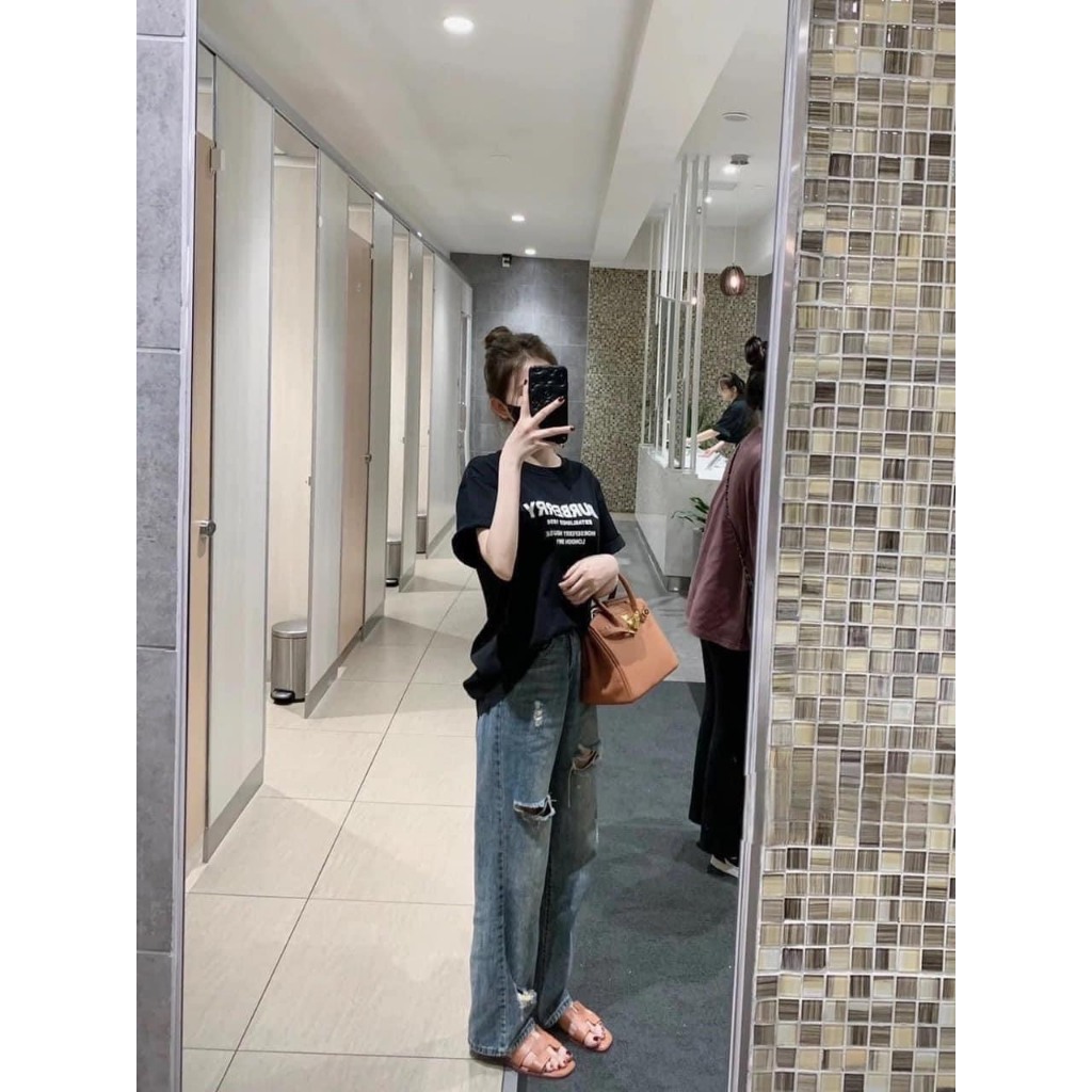 Quần bò xuông hach chân, quần jeans rách trẻ trung cạp cao