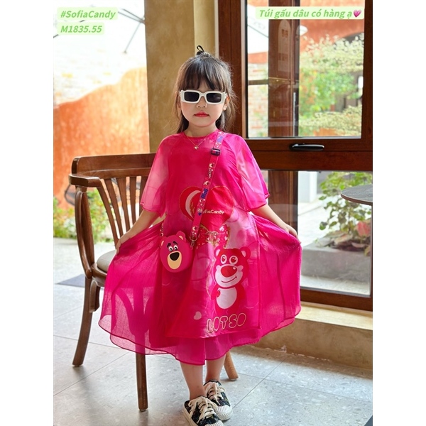 Áo dài gấu dâu hồng sen M1835 Sofia