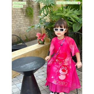 Áo dài gấu dâu hồng sen M1835 Sofia