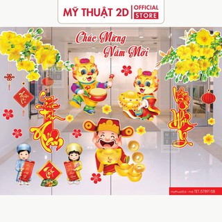 [DECAL 1 MẶT] Decal trang trí tết Xuân 2024 hoa mai đào, bộ mẫu TET.578915B