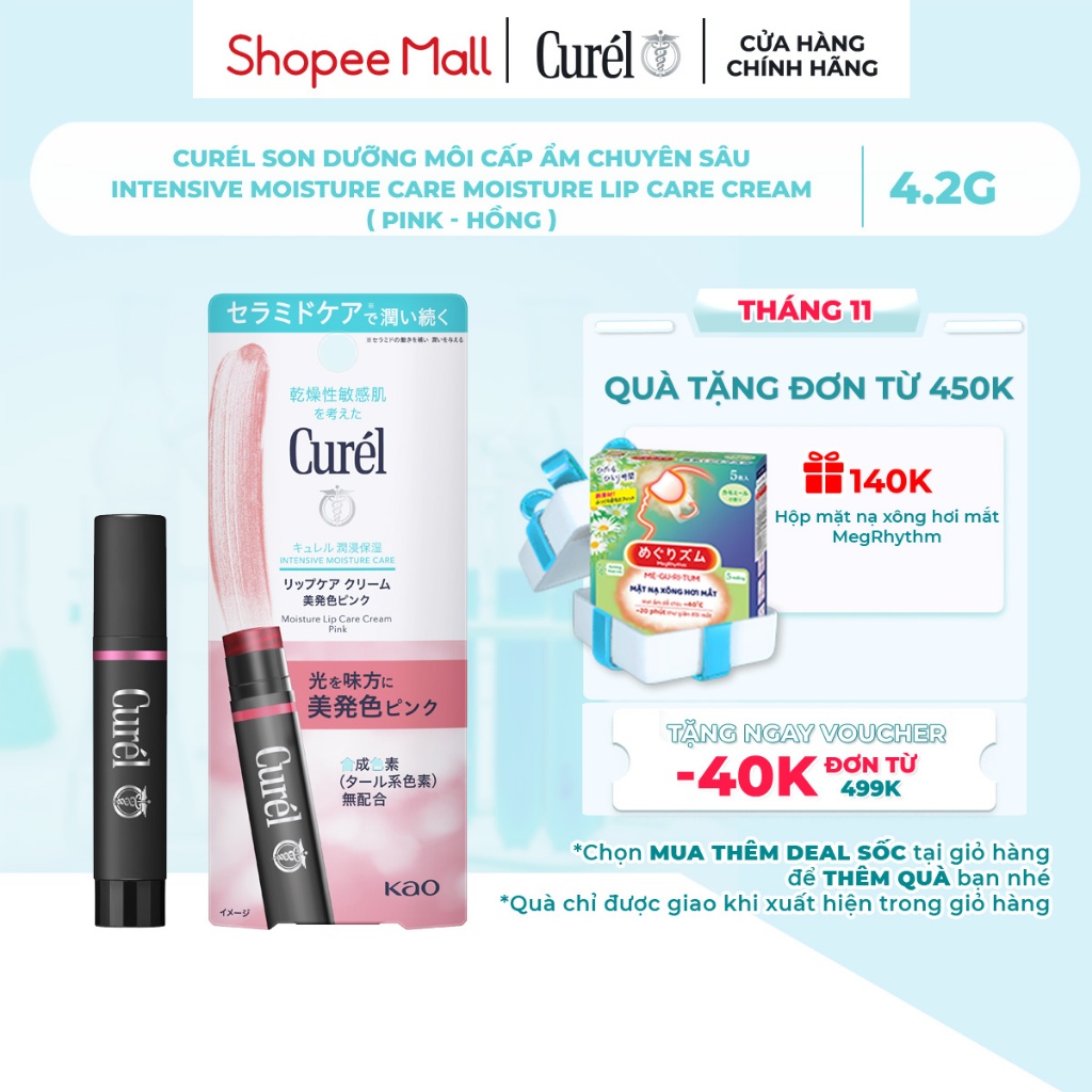 Son Dưỡng Môi Cấp Ẩm Chuyên Sâu Curel Intensive Moisture Care Moisture Lip Care Cream - Hồng 4.2g.