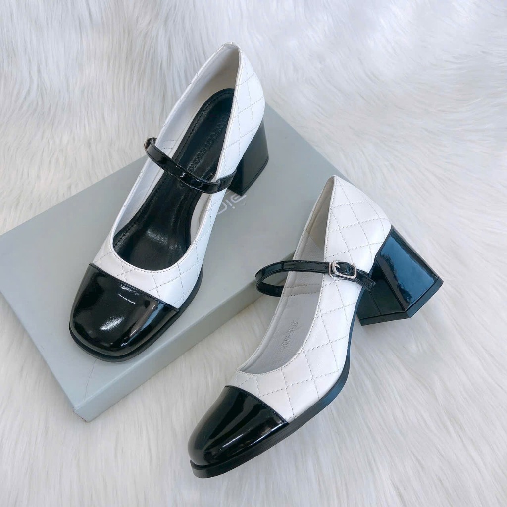 Giày Cao Gót Nữ, Dép cao gót Mary Jane cao 5cm có khóa gài quai ngang mũi vuông cho nữ đế siêu êm chân