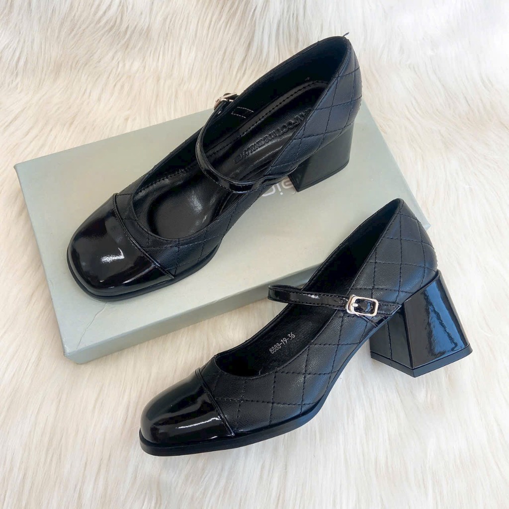 Giày Cao Gót Nữ, Dép cao gót Mary Jane cao 5cm có khóa gài quai ngang mũi vuông cho nữ đế siêu êm chân