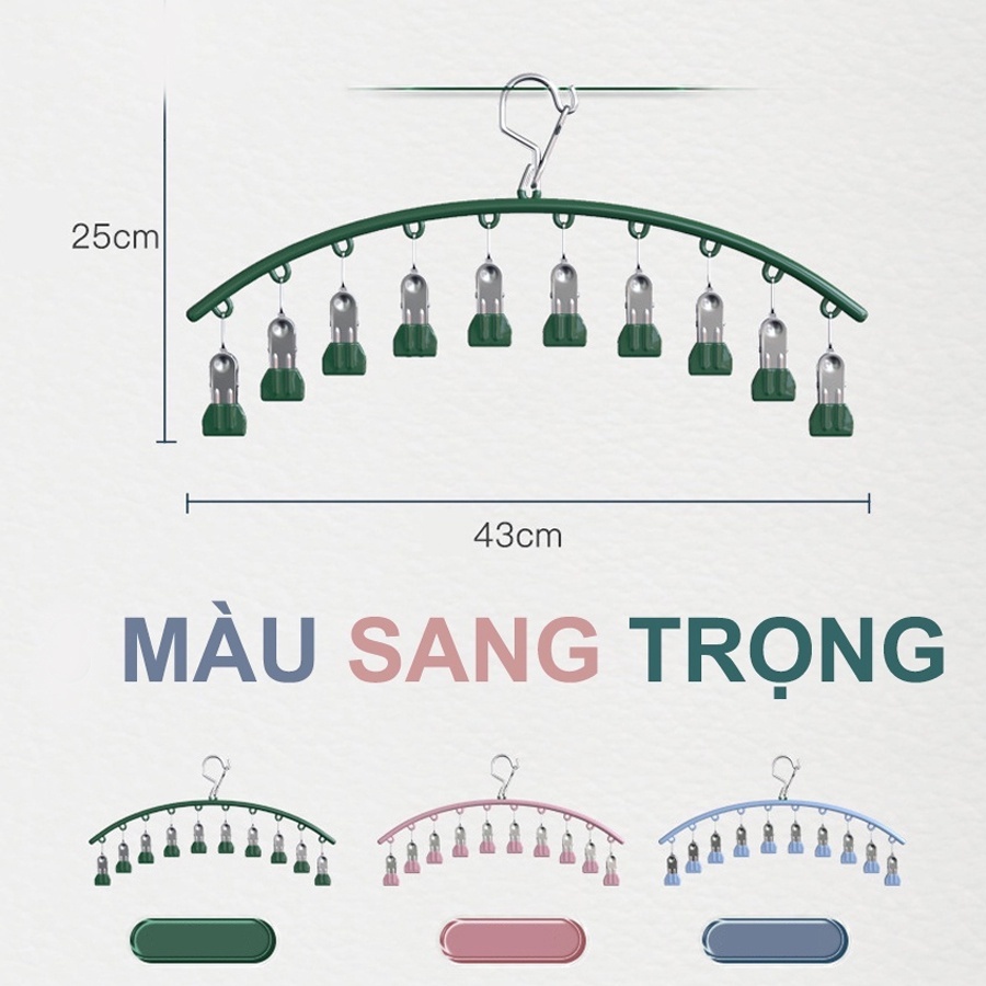 Móc treo đồ lót, tất có khóa chống gió, chống trượt với 10 bộ ghim giữMóc treo đồ lót, móc kẹp treo quần áo 10 kẹp phơi