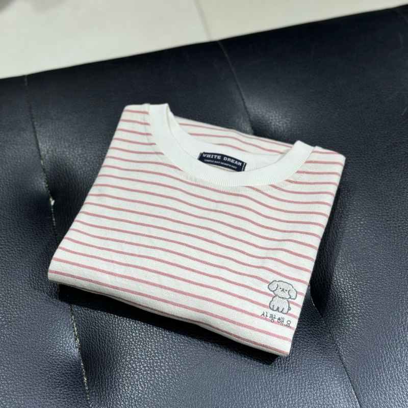 ÁO THÊU DOGGY DÀI TAY SỌC HỒNG