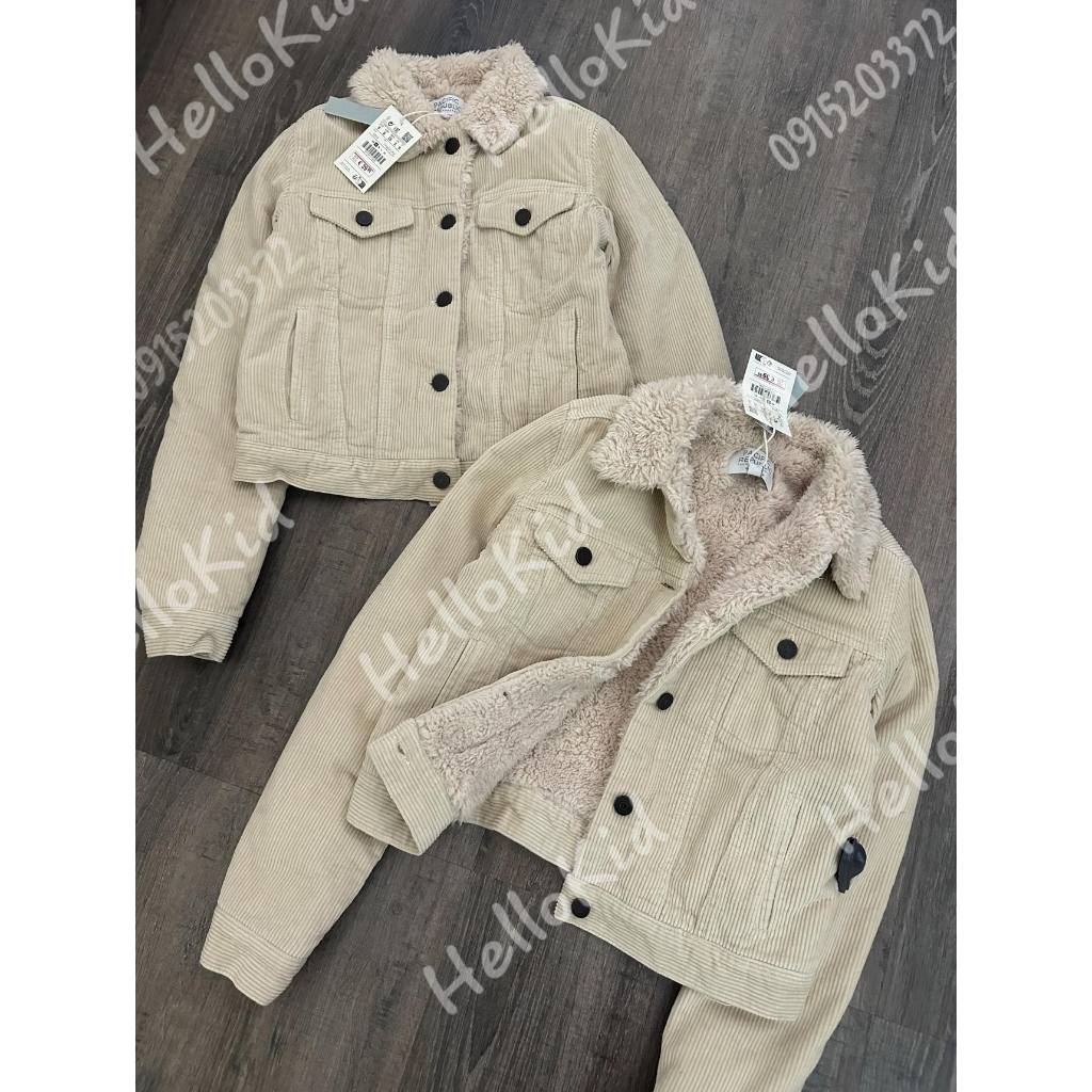 Áo khoác nhung nude lót lông cừu nữ