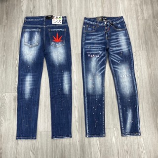 Quần Jeans Biker DSQ Phối Logo Lá Phong Đỏ Loang Màu Hàng Đẹp - Quần Jeans Bò Nam Dày Dặn CỰC HOT