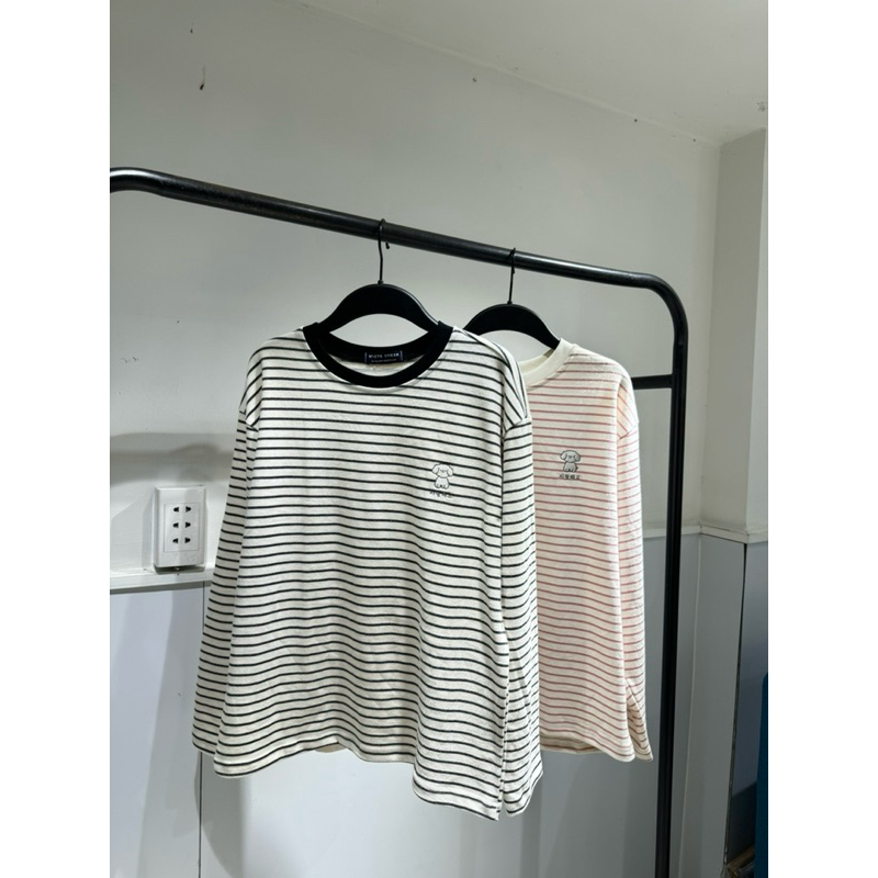 ÁO THÊU DOGGY DÀI TAY SỌC HỒNG