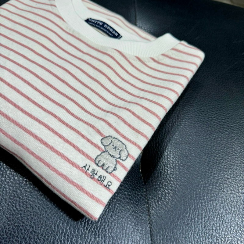 ÁO THÊU DOGGY DÀI TAY SỌC HỒNG