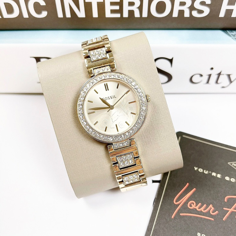 Đồng hồ nữ Fossil BQ3182, BQ3877 Mặt tròn đính đá dây kim loại chính hãng