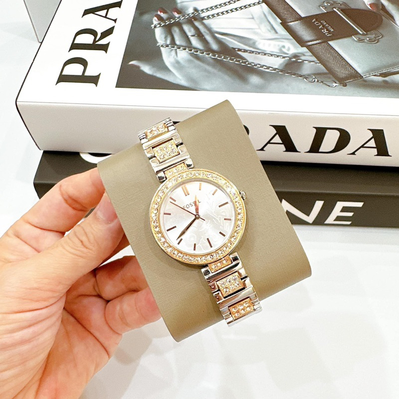 Đồng hồ nữ Fossil BQ3182, BQ3877 Mặt tròn đính đá dây kim loại chính hãng