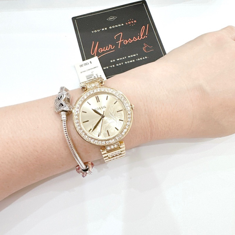 Đồng hồ nữ Fossil BQ3182, BQ3877 Mặt tròn đính đá dây kim loại chính hãng