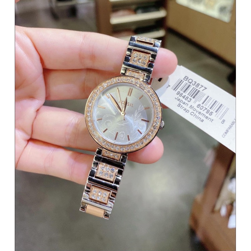 Đồng hồ nữ Fossil BQ3182, BQ3877 Mặt tròn đính đá dây kim loại chính hãng