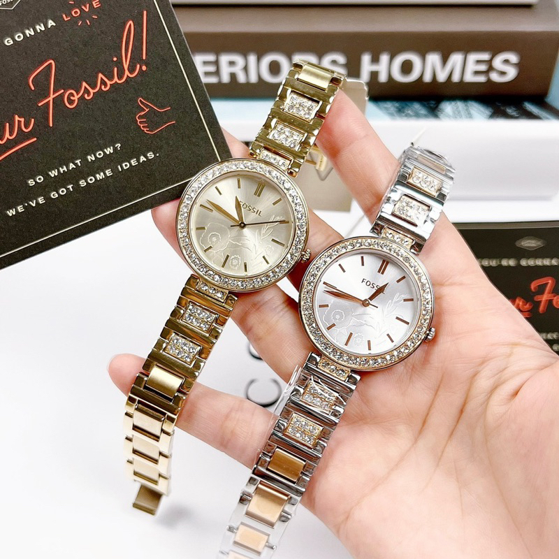 Đồng hồ nữ Fossil BQ3182, BQ3877 Mặt tròn đính đá dây kim loại chính hãng