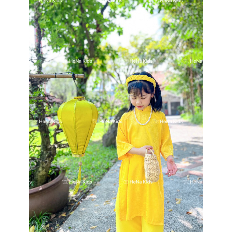 Áo Dài Bé Gái Vải Gấm Cao Cấp Kèm Quần Lụa