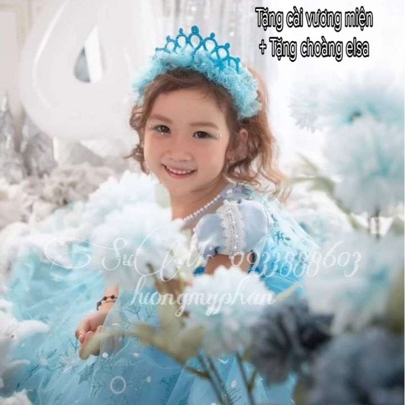 Đầm công chúa elsa cho bé   Váy công chúa elsa xanh choàng