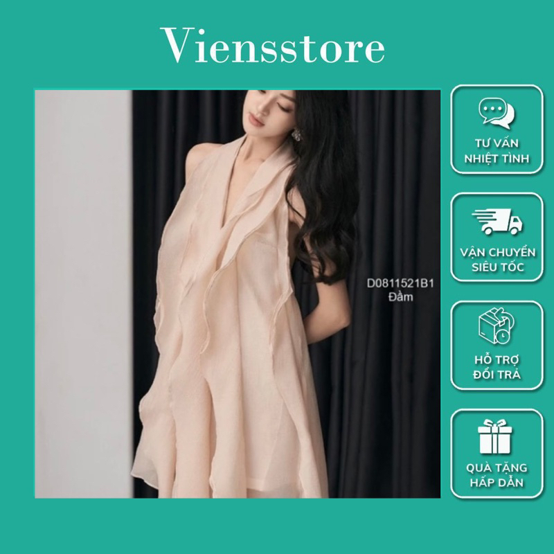 Đầm suông sát nách cổ tim phối bèo to sang trọng VIENS STORE