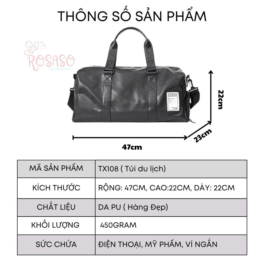 Túi xách nữ trống trơn đen đeo chéo du lịch đựng quần áo để giày thể thao cỡ lớn cao cấp ROSASO TX108