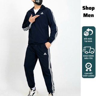 Bộ quần áo gió Adidas Shop men MK666, Set gió thể thao nam 2 lớp chất gió mền mịn viền may chắc chắn logo thêu