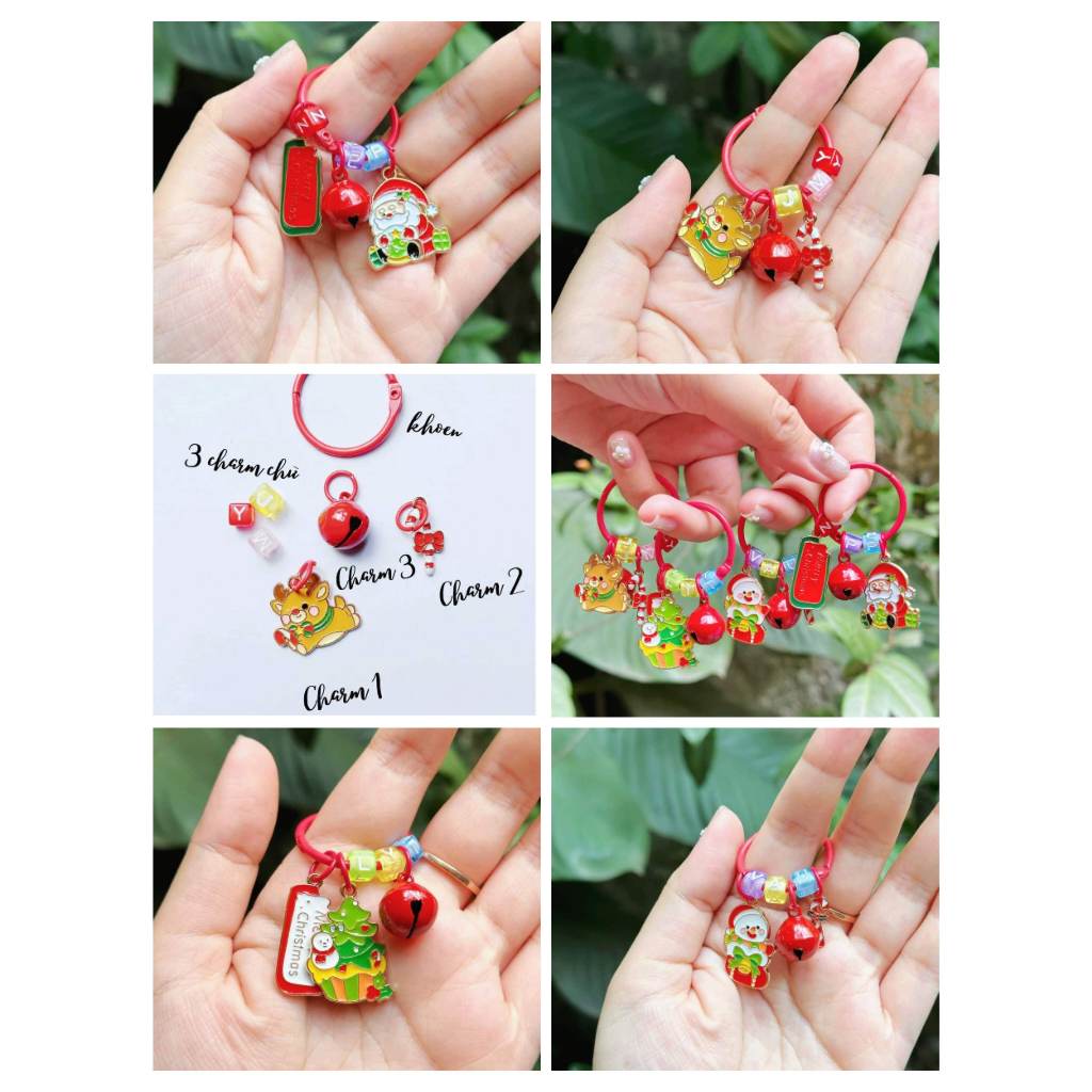 Móc Khoá Giáng Sinh Noel DIY Các Charm Nhiều Màu Sắc Có Chuông Bằng  Kim Loại Dễ Thương