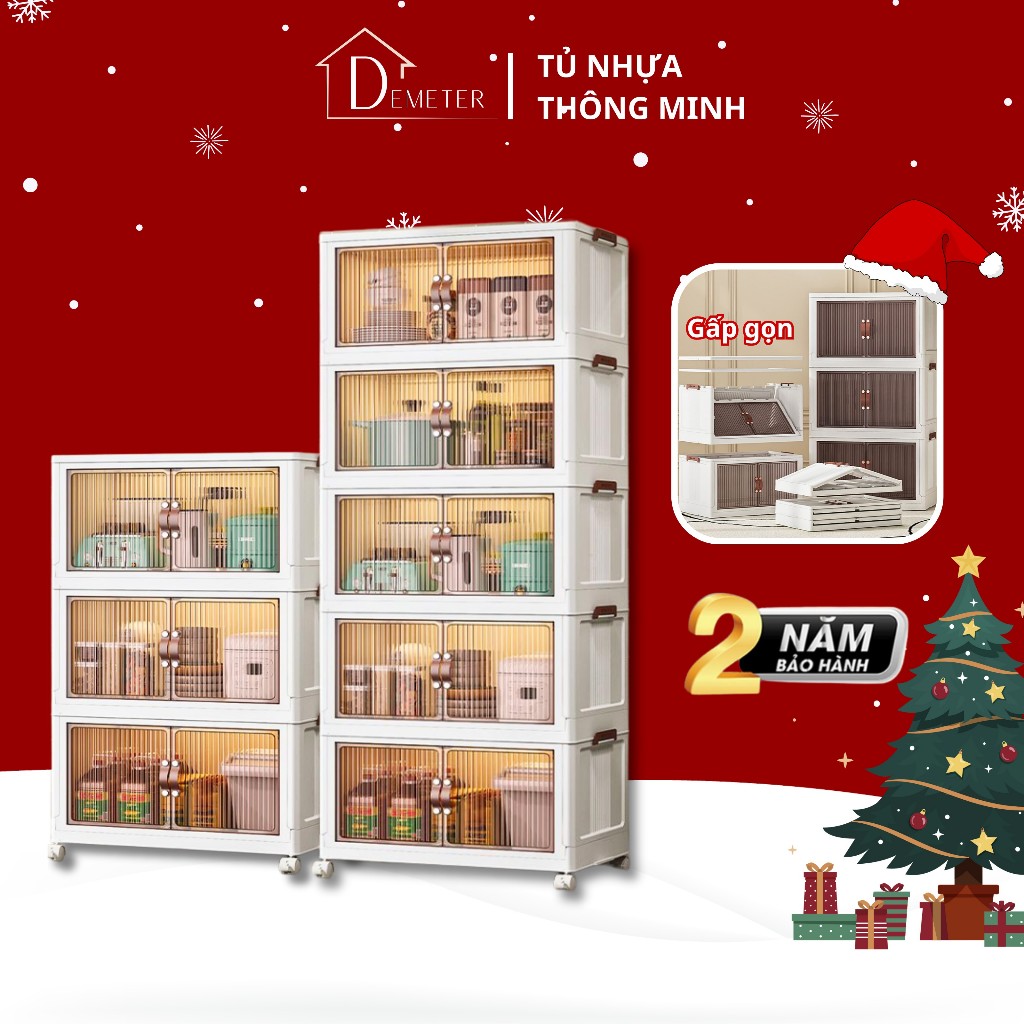 Tủ đựng đồ nhà bếp gấp gọn, tủ để sách, tủ đựng quần áo đa năng có bánh xe 360, chất liệu nhựa PP cao cấp DH3 .