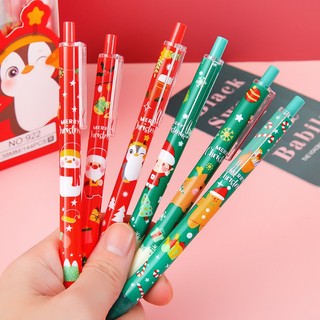 Bút Bi Bấm Gel Nước Mực Đen Ngòi Trơn 0.5 Họa Tiết Noel Dễ Thương