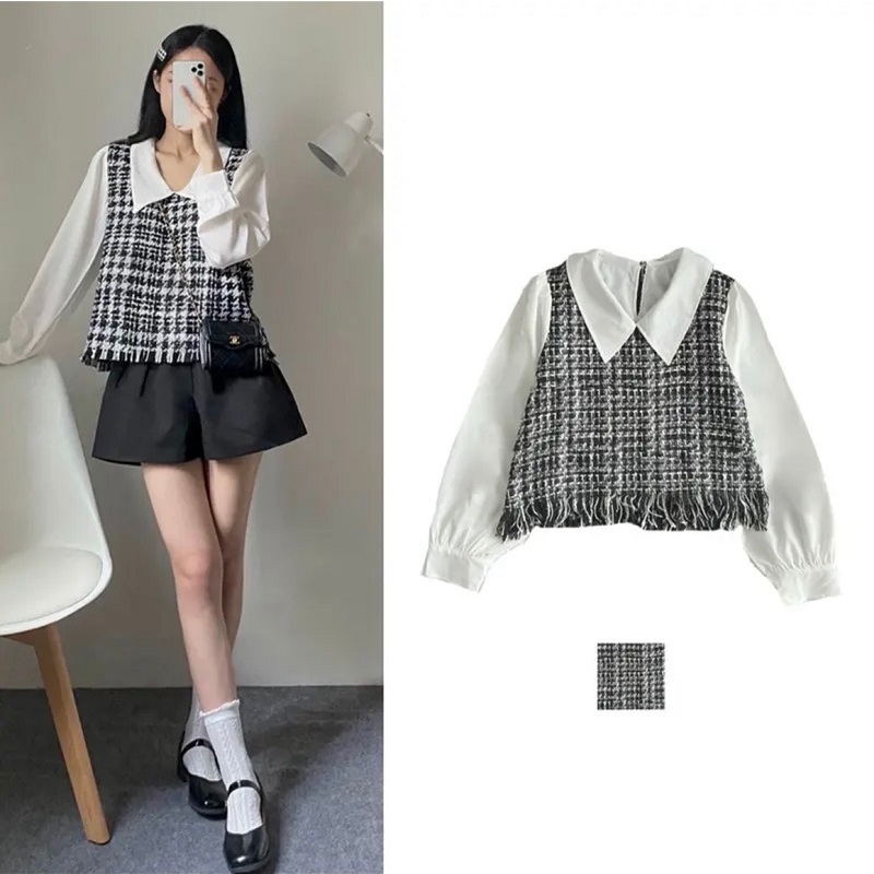 Áo sơ mi phối dạ tay bồng tiều thư Molly House