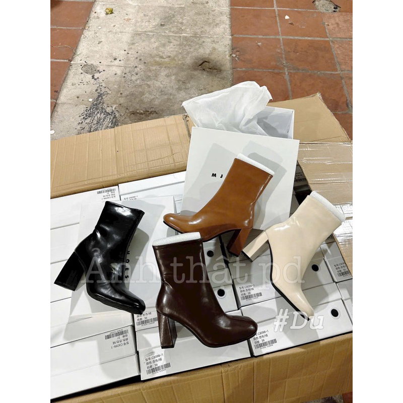 Boot nữ Bốt mijili gót vuông dáng mới mũi tròn fullbox