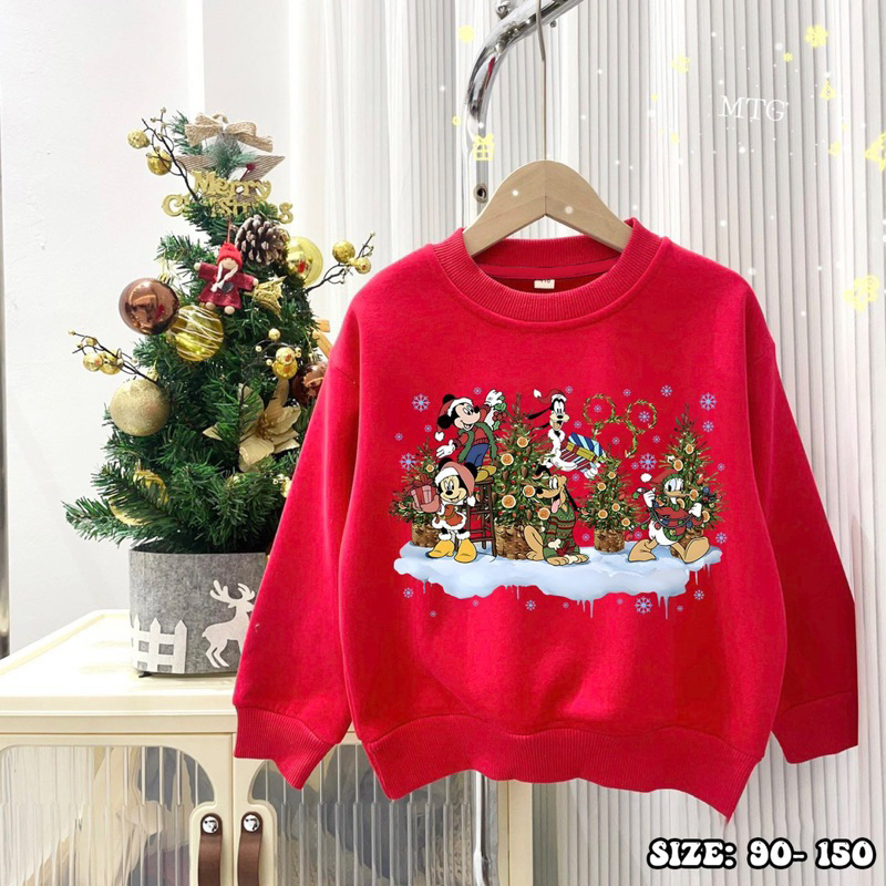 Áo nỉ bông màu đỏ chủ đề Noel cho bé trai bé gái siêu đẹp size từ 12-35 cân