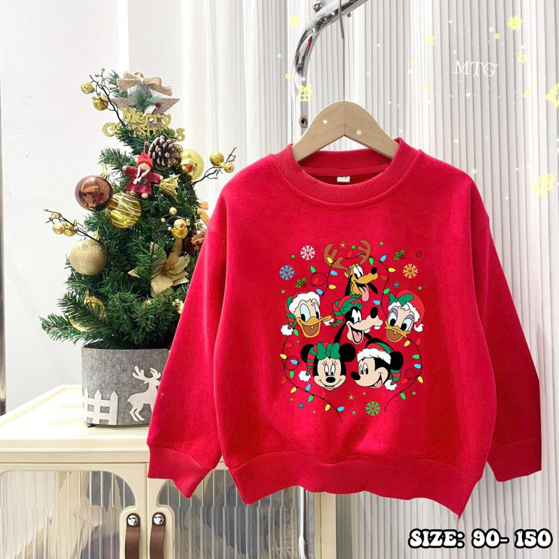 Áo nỉ bông màu đỏ chủ đề Noel cho bé trai bé gái siêu đẹp size từ 12-35 cân