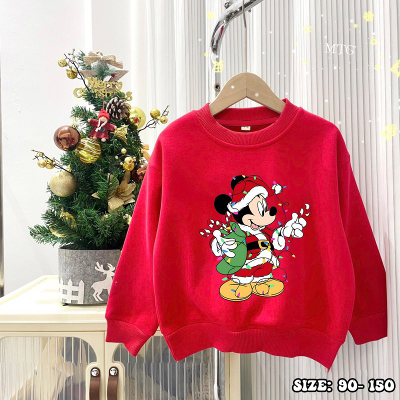 Áo nỉ bông màu đỏ chủ đề Noel cho bé trai bé gái siêu đẹp size từ 12-35 cân