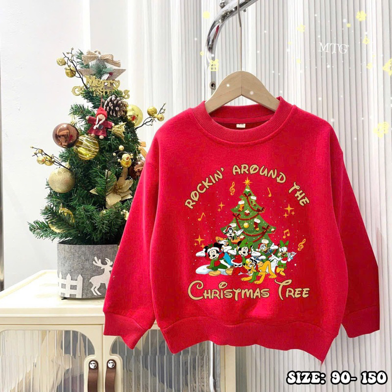 Áo nỉ bông màu đỏ chủ đề Noel cho bé trai bé gái siêu đẹp size từ 12-35 cân