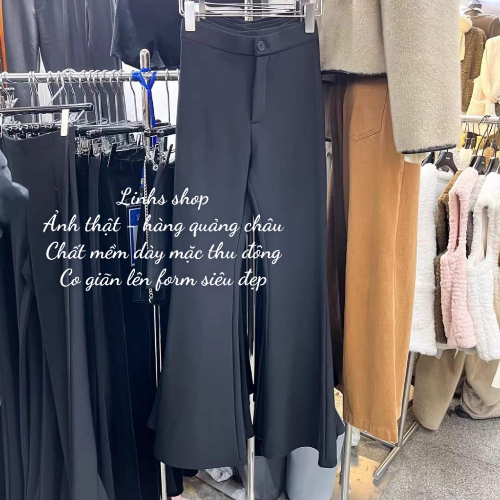 Quần ống loe cạp cao 1 khuy tôn dáng kéo dài chân - Linhs shop