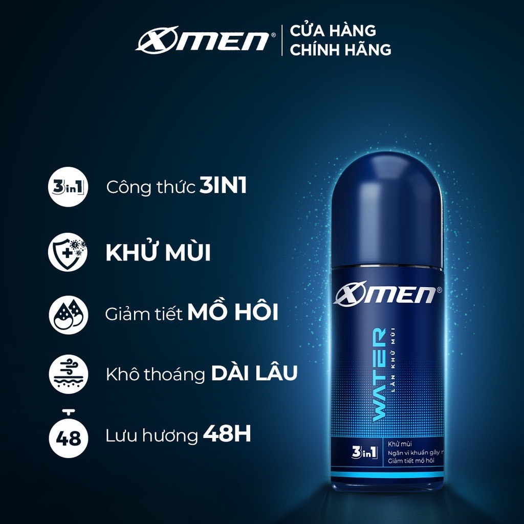 Lăn khử mùi Xmen 50ml Fire Wood Water Metal - 4 mùi hương nam tính kháng khuẩn & lưu hương 48h