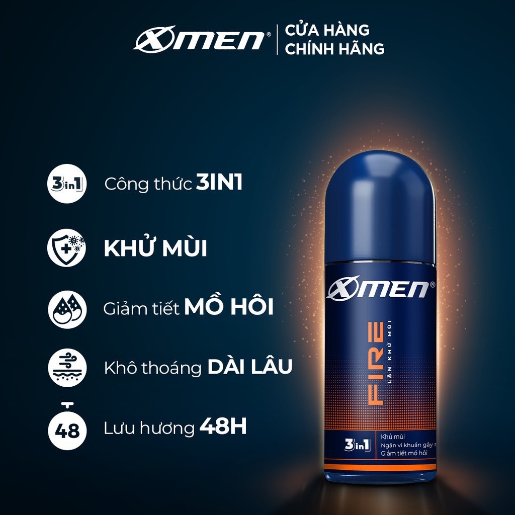 Lăn khử mùi Xmen 50ml Fire Wood Water Metal - 4 mùi hương nam tính kháng khuẩn & lưu hương 48h