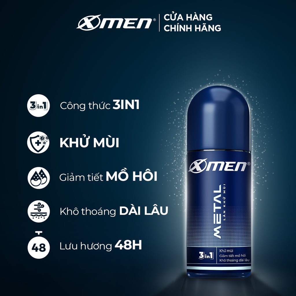 Lăn khử mùi Xmen 50ml Fire Wood Water Metal - 4 mùi hương nam tính kháng khuẩn & lưu hương 48h