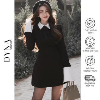 Váy dài tay phối cổ sơ mi nhún hình cavat 𝐀𝐒𝐇𝐘𝐋𝐄𝐘 cực xinh