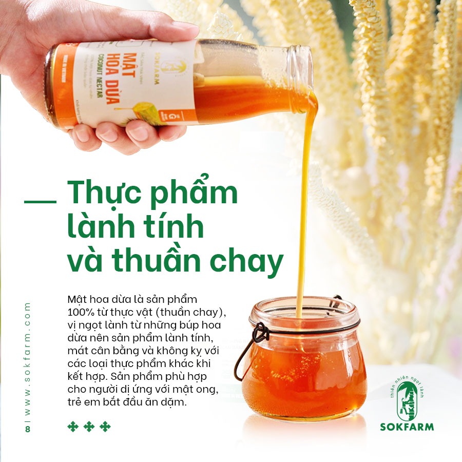 Mật hoa dừa Sokfarm 1,25kg sản phẩm thuần chay có chỉ số đường huyết thấp bổ sung năng lượng bù khoáng điện giải