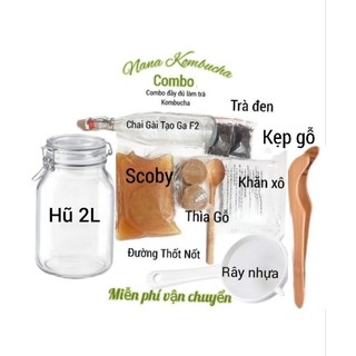 Combo Trà Kombucha 2L Đầy Đủ Nguyên Liệu Nuôi Scoby Làm Trà Kombucha / Set Làm Trà Kombucha Cho Người Mới