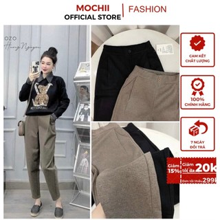 Quần baggy nữ Thu Đông, chất vải Dạ Tăm hai ly Dày Dặn Lưng Chun Sau Giữ Nhiệt Tốt Dáng Dài Ống Đứng Màu Sắc Đen Nâu