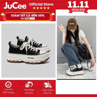 Giày thể thao nữ đế độn 4cm đen trắng, Giày sneaker nữ kiểu cv đế cao cổ thấp bản Trung cao cấp