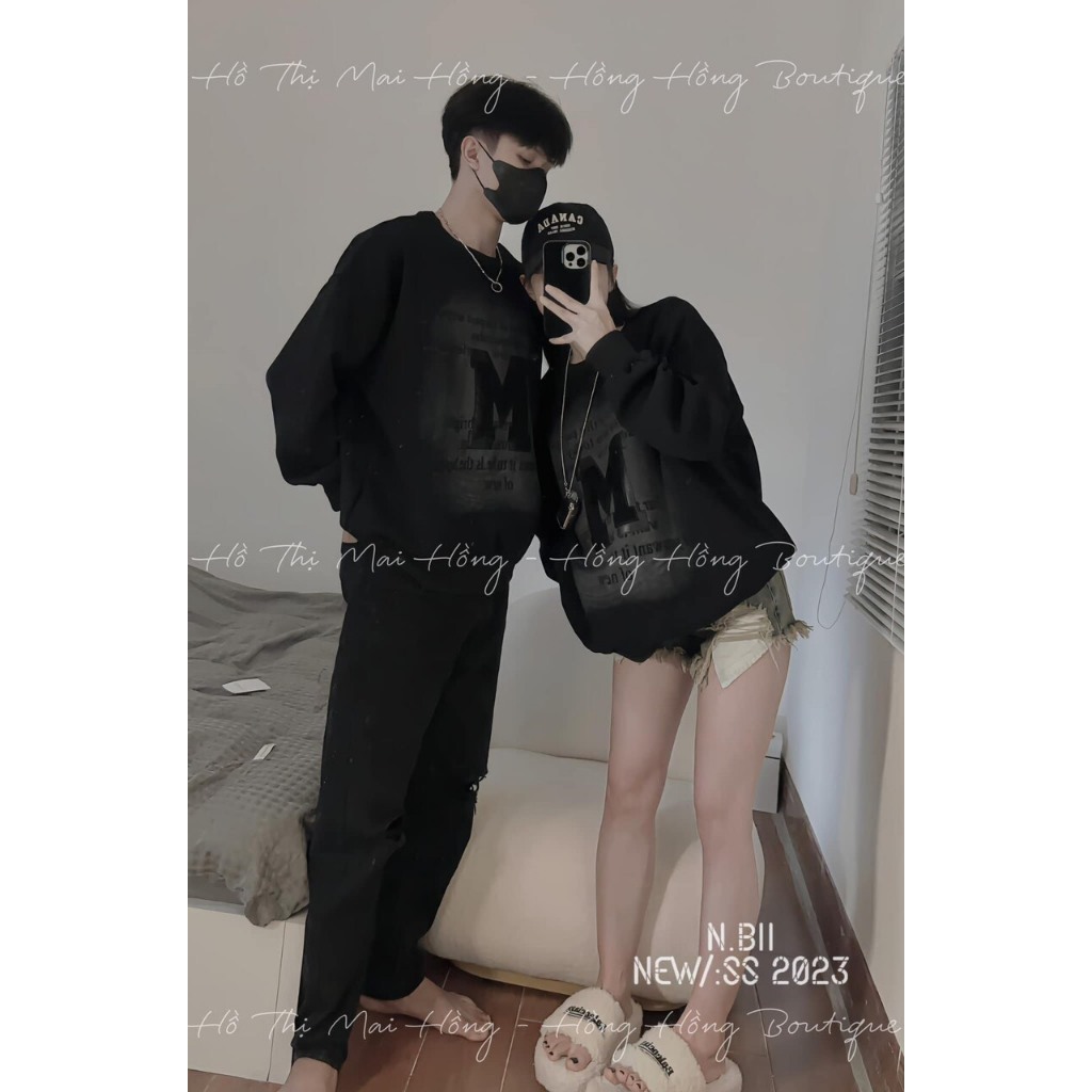 Áo sweater nỉ bông In hình unisex, áo nỉ cổ tròn màu đen nam nữ mặc được phù hợp làm áo đôi
