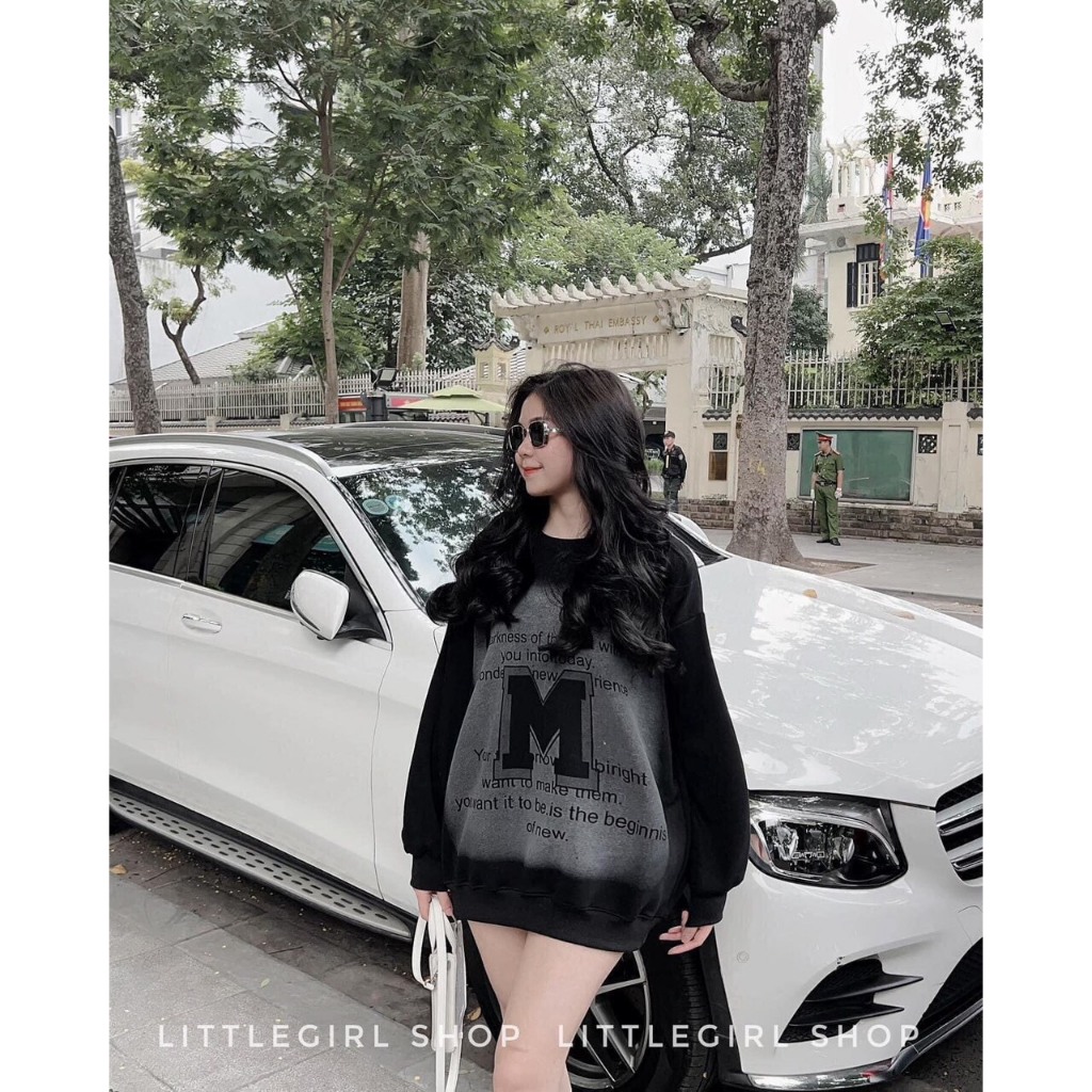 Áo sweater nỉ bông In hình unisex, áo nỉ cổ tròn màu đen nam nữ mặc được phù hợp làm áo đôi